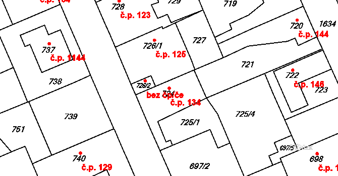Řeporyje 134, Praha na parcele st. 724 v KÚ Řeporyje, Katastrální mapa