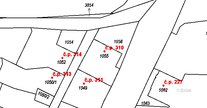 Suchdol nad Lužnicí 310 na parcele st. 1055 v KÚ Suchdol nad Lužnicí, Katastrální mapa