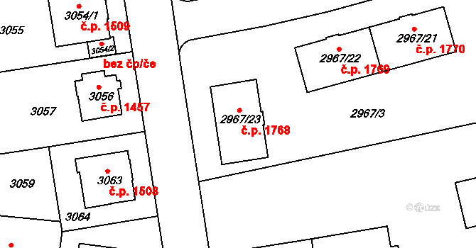 Modřany 1768, Praha na parcele st. 2967/23 v KÚ Modřany, Katastrální mapa