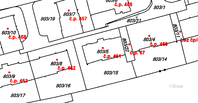 Nebušice 461, Praha na parcele st. 803/5 v KÚ Nebušice, Katastrální mapa