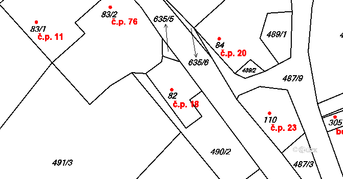 Tihava 18, Kotopeky na parcele st. 82 v KÚ Kotopeky, Katastrální mapa