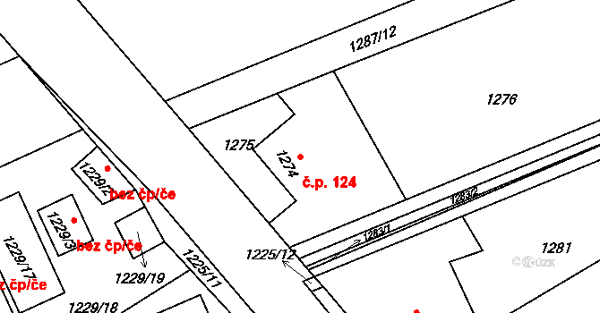Jince 124 na parcele st. 1274 v KÚ Jince, Katastrální mapa