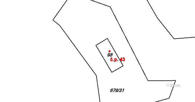 Nedamov 43, Dubá na parcele st. 98 v KÚ Nedamov, Katastrální mapa