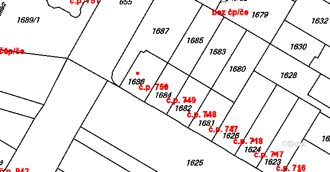 České Budějovice 7 749, České Budějovice na parcele st. 1684 v KÚ České Budějovice 7, Katastrální mapa