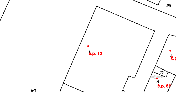 Červený Hrádek 12, Jirkov na parcele st. 1 v KÚ Červený Hrádek u Jirkova, Katastrální mapa