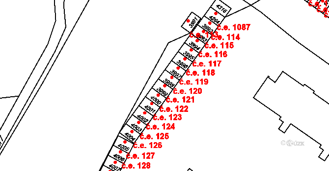 Kuřim 121 na parcele st. 3999 v KÚ Kuřim, Katastrální mapa