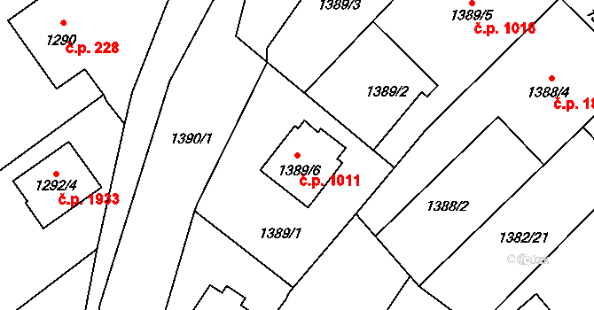 Fryštát 1011, Karviná na parcele st. 1389/6 v KÚ Karviná-město, Katastrální mapa