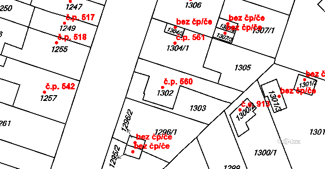 Skvrňany 560, Plzeň na parcele st. 1302 v KÚ Skvrňany, Katastrální mapa