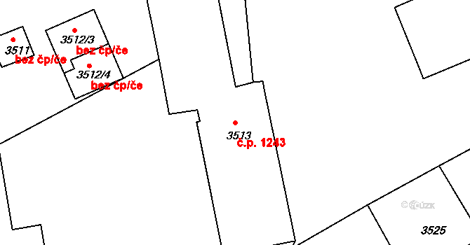 Jirkov 1243 na parcele st. 3513 v KÚ Jirkov, Katastrální mapa
