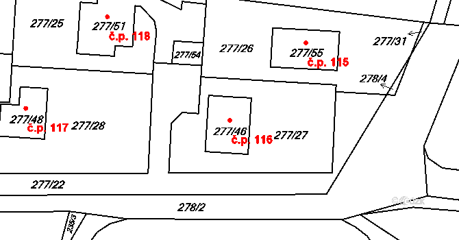 Nahořany 116 na parcele st. 277/46 v KÚ Nahořany nad Metují, Katastrální mapa