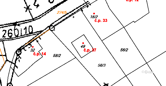 Lipina 37, Zbraslavice na parcele st. 49 v KÚ Lipina u Zruče nad Sázavou, Katastrální mapa