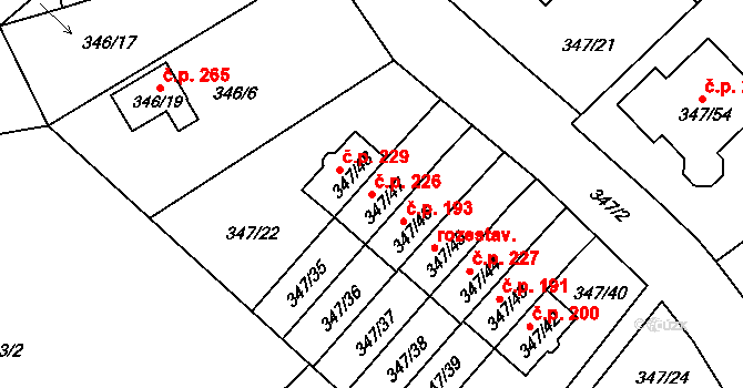Jenišov 226 na parcele st. 347/47 v KÚ Jenišov, Katastrální mapa
