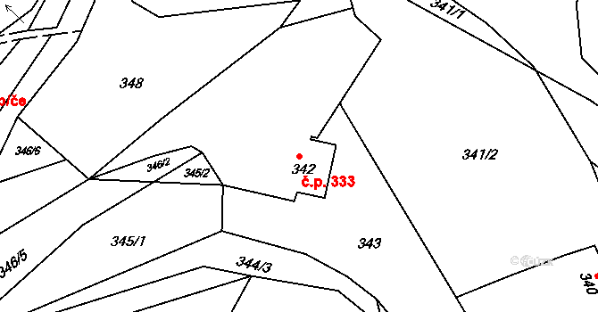 Lípa 333 na parcele st. 342 v KÚ Lípa nad Dřevnicí, Katastrální mapa
