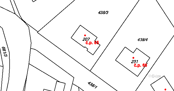 Smrkový Týnec 55, Rabštejnská Lhota na parcele st. 207 v KÚ Smrkový Týnec, Katastrální mapa