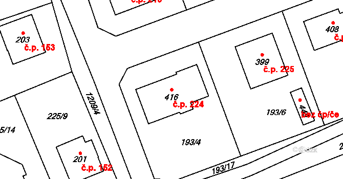 Šlapanov 224 na parcele st. 416 v KÚ Šlapanov, Katastrální mapa