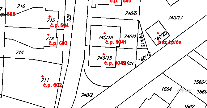 Jemnice 1042 na parcele st. 740/15 v KÚ Jemnice, Katastrální mapa