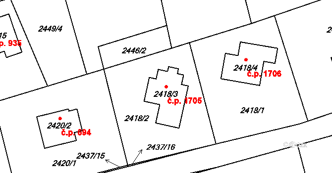 Frýdlant 1705, Frýdlant nad Ostravicí na parcele st. 2418/3 v KÚ Frýdlant nad Ostravicí, Katastrální mapa