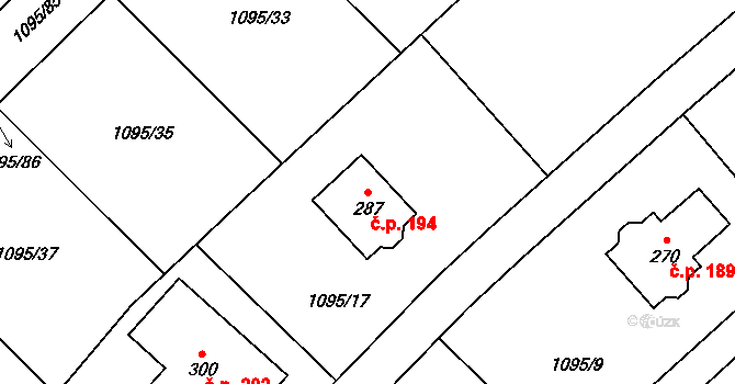 Litohlavy 194 na parcele st. 287 v KÚ Litohlavy, Katastrální mapa