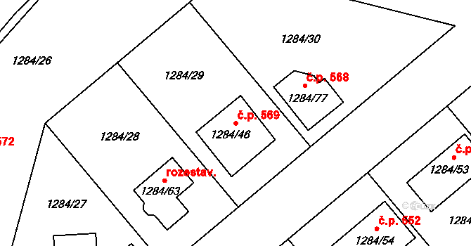 Spořice 569 na parcele st. 1284/46 v KÚ Spořice, Katastrální mapa