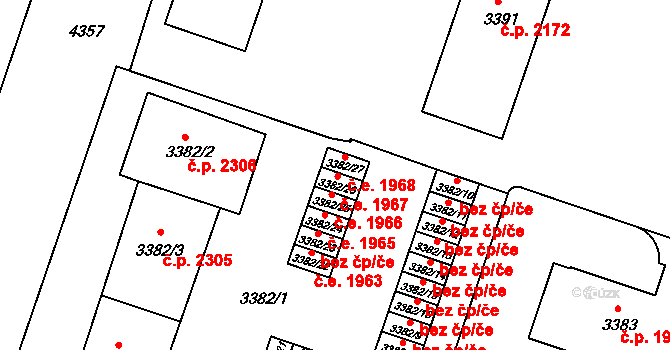 Teplice 1967 na parcele st. 3382/26 v KÚ Teplice, Katastrální mapa