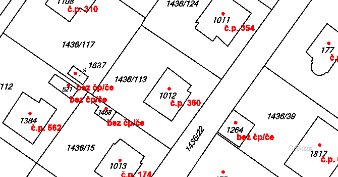 Čerčany 360 na parcele st. 1012 v KÚ Čerčany, Katastrální mapa