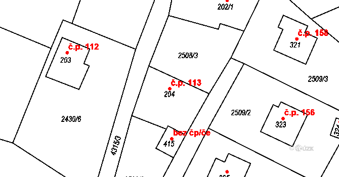 Bukovany 113 na parcele st. 204 v KÚ Bukovany u Týnce nad Sázavou, Katastrální mapa