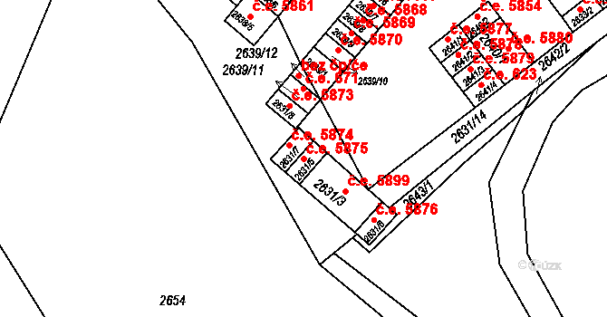 Kadaň 5875 na parcele st. 2631/5 v KÚ Kadaň, Katastrální mapa