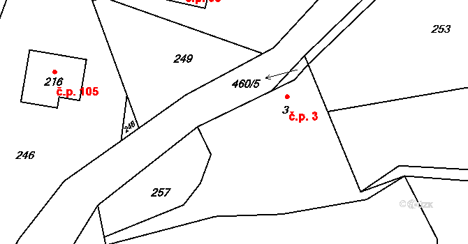 Heřmaničky 3 na parcele st. 3 v KÚ Heřmaničky, Katastrální mapa