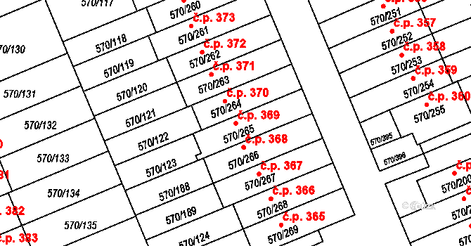 Žďár nad Sázavou 2 369, Žďár nad Sázavou na parcele st. 570/265 v KÚ Zámek Žďár, Katastrální mapa