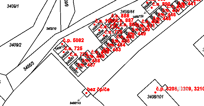 Znojmo 453 na parcele st. 3408/87 v KÚ Znojmo-město, Katastrální mapa
