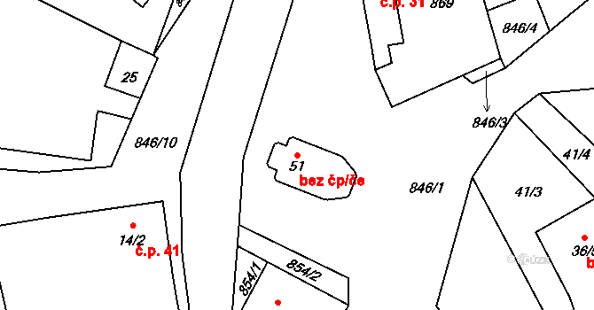 Lhotice 40141675 na parcele st. 51 v KÚ Lhotice u Jemnice, Katastrální mapa