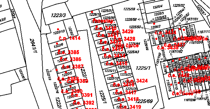Prostřední Suchá 3415, Havířov na parcele st. 1225/13 v KÚ Prostřední Suchá, Katastrální mapa