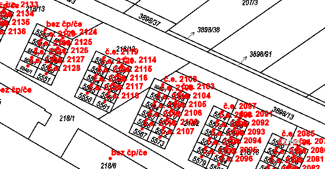 Řečkovice 2108, Brno na parcele st. 5562/1 v KÚ Řečkovice, Katastrální mapa