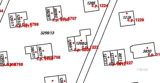 Zlín 1222 na parcele st. 1266/2 v KÚ Zlín, Katastrální mapa