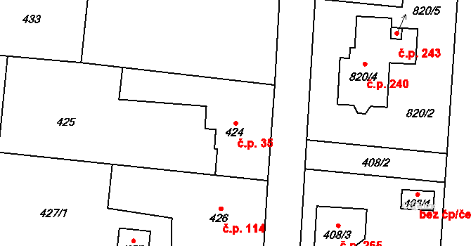 Neplachovice 35 na parcele st. 424 v KÚ Neplachovice, Katastrální mapa