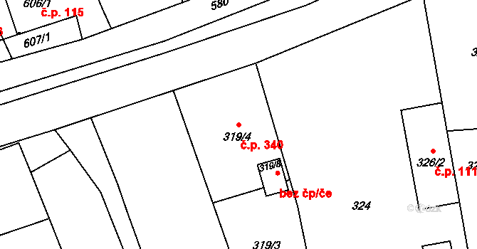 Bohuslavice 340 na parcele st. 319/4 v KÚ Bohuslavice u Hlučína, Katastrální mapa