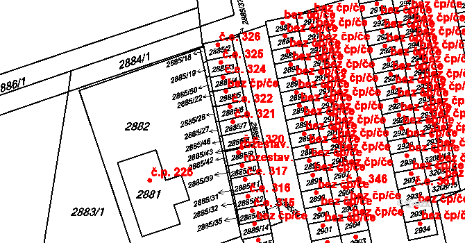Lutyně 321, Orlová na parcele st. 2885/7 v KÚ Horní Lutyně, Katastrální mapa