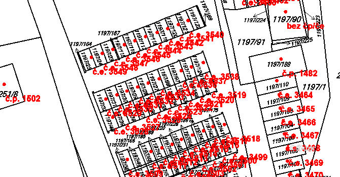 Prostřední Suchá 3522, Havířov na parcele st. 1197/34 v KÚ Prostřední Suchá, Katastrální mapa