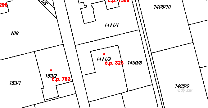 Kylešovice 323, Opava na parcele st. 1411/3 v KÚ Kylešovice, Katastrální mapa