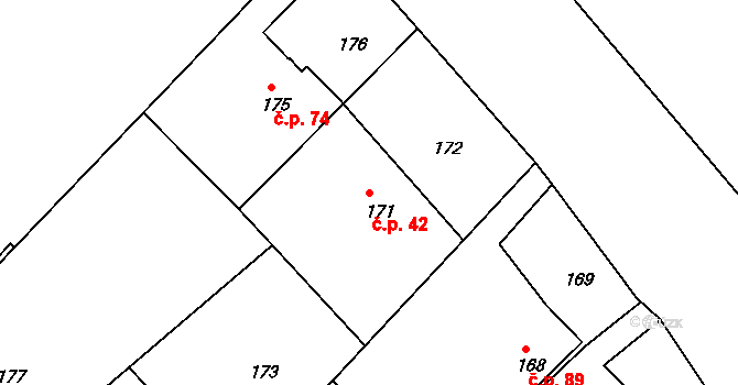 Skrochovice 42, Brumovice na parcele st. 171 v KÚ Skrochovice, Katastrální mapa