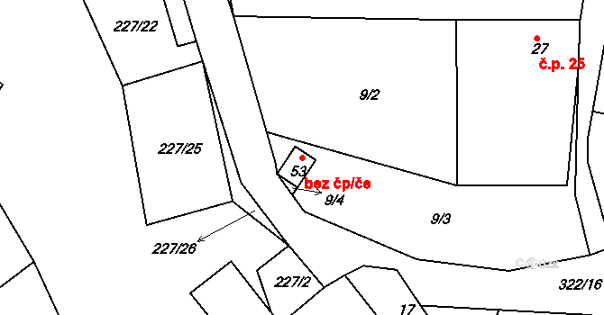 Pacov 45279675 na parcele st. 53 v KÚ Bedřichov u Zhořce, Katastrální mapa