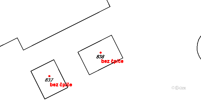 Hrušovany nad Jevišovkou 47536675 na parcele st. 838 v KÚ Hrušovany nad Jevišovkou, Katastrální mapa
