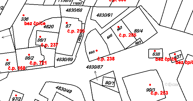 Boršice 238 na parcele st. 89/2 v KÚ Boršice u Buchlovic, Katastrální mapa