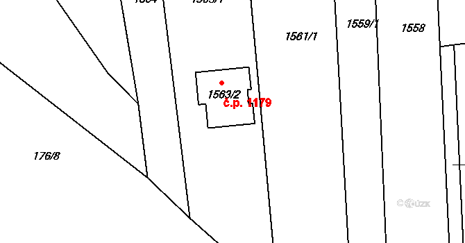 Třemošná 1179 na parcele st. 1563/2 v KÚ Třemošná, Katastrální mapa