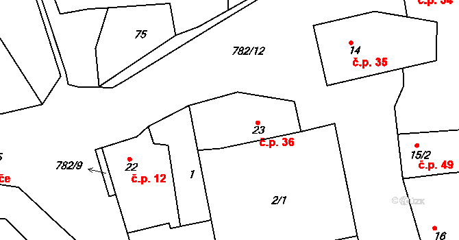 Srlín 36, Bernartice na parcele st. 23 v KÚ Srlín, Katastrální mapa