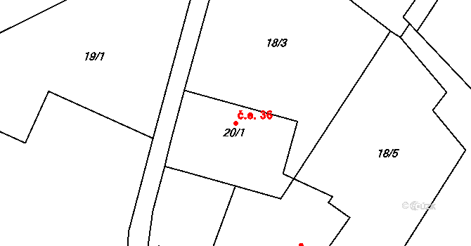 Ostrovec 36, Ostrovec-Lhotka na parcele st. 20/1 v KÚ Ostrovec u Terešova, Katastrální mapa