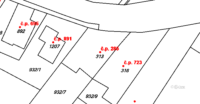 Sezemice 285 na parcele st. 313 v KÚ Sezemice nad Loučnou, Katastrální mapa