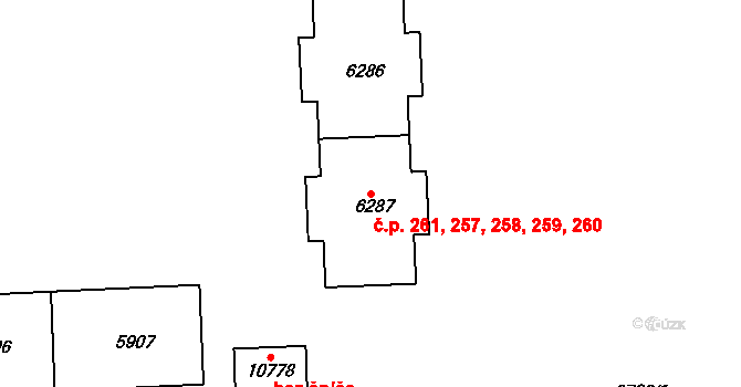 Polabiny 257,258,259,260,261, Pardubice na parcele st. 6287 v KÚ Pardubice, Katastrální mapa