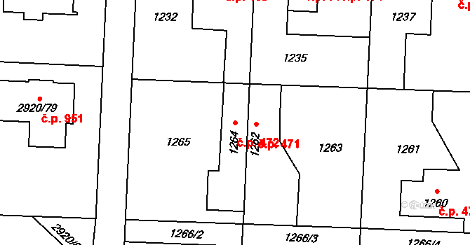 Bludov 472 na parcele st. 1264 v KÚ Bludov, Katastrální mapa