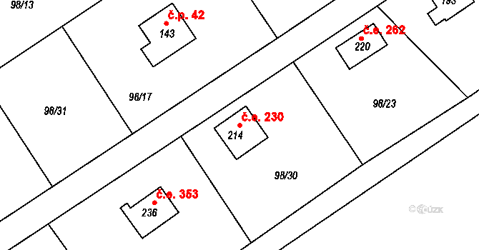 Rounek 230, Vyskytná nad Jihlavou na parcele st. 214 v KÚ Rounek, Katastrální mapa